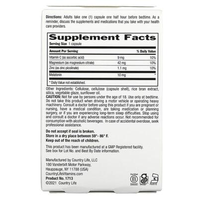 Мелатонин с магнием, цинком и витамином C 10 mg Magnesium Zinc & Vitamin C, 60 веганских капсул