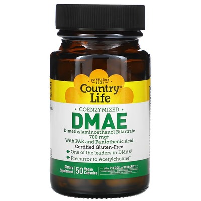ДМАЭ коэнзимизированный Country Life Coenzymized DMAE 350 мг, 50 веганских капсул