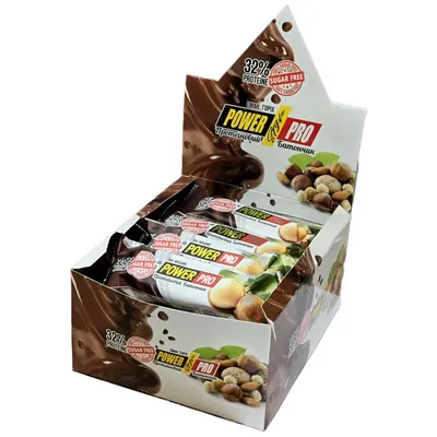 Батончик протеїновий Power Pro 32% sugar free макадамія без цукру, 20 штук по 60 г
