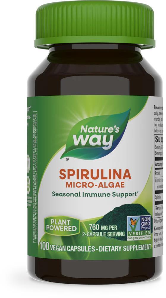 Спирулина Nature's Way Spirulina микроводости, 100 веганских капсул