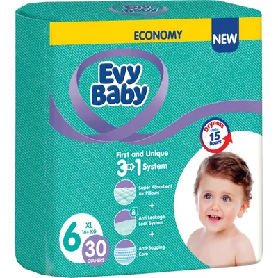 Підгузки Evy Baby дитячі, розмір 6, 16+ кг, 30 шт