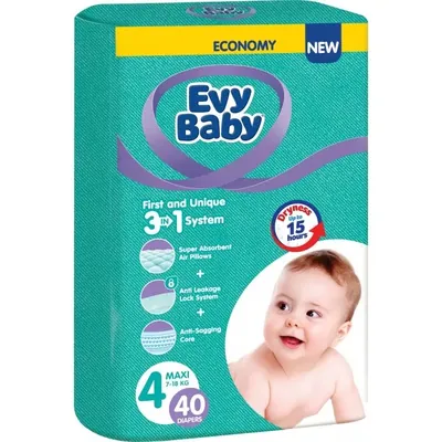 Підгузки Evy Baby Maxi дитячі розмір 4, 7-18 кг, 40 шт