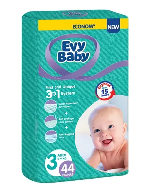 Підгузки Evy Baby Midi Elastic Twin дитячі, розмір 3, 5-9 кг, 44 шт