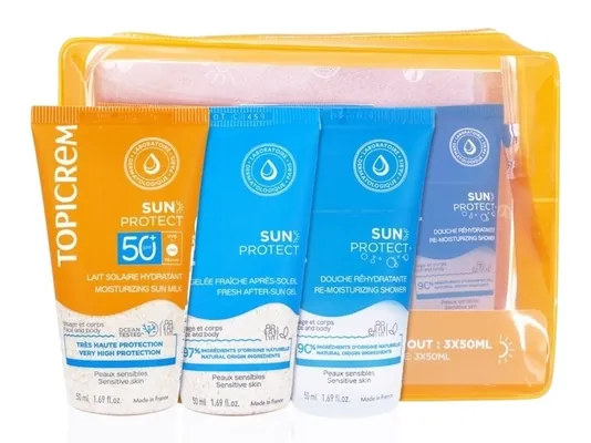 Набір Topicrem Sun Protect Молочко SPF50 50 мл + Гель після засмаги 50 мл + Гель для душу 50 мл