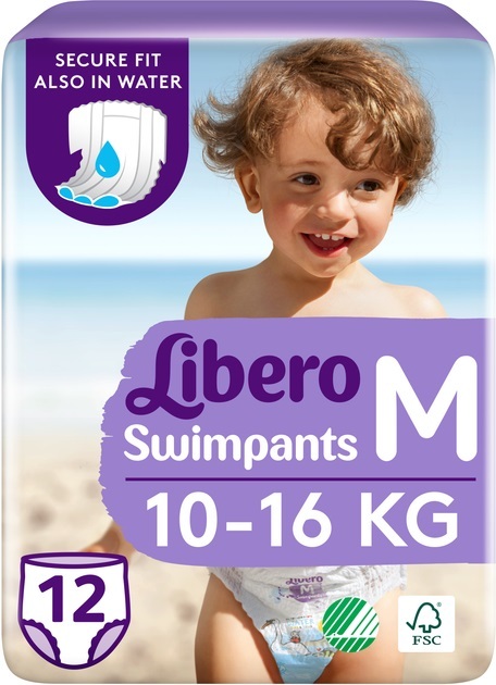 Подгузники-трусики Libero Swimpants размер Medium, 10-16 кг, для плавания, 12 шт