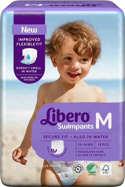 Подгузники-трусики Libero Swimpants размер Medium, 10-16 кг, для плавания, 12 шт