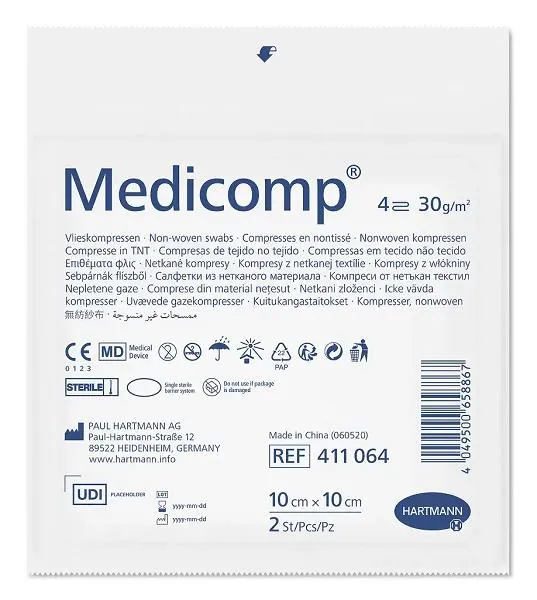 Серветка Medicomp атравматична сорбційна з нетканого матеріалу, 10 см х 10 см, 2 штуки