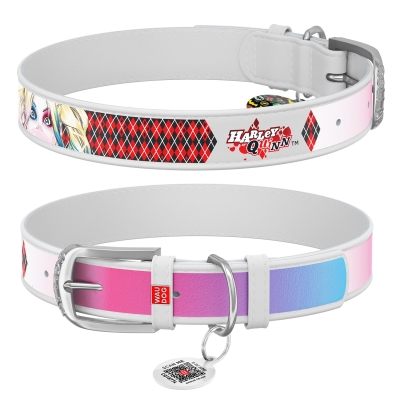 Ошейник Collar WauDog Design 0015-1002-15 кожаный с QR паспортом, рисунок "Харли Квинн", 15 мм*26-35 см