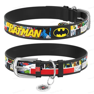 Нашийник Collar WAUDOG Design Бетмен2, шкіряний, металева пряжка, ширина 12 мм, довжина 19-25 см, чорний