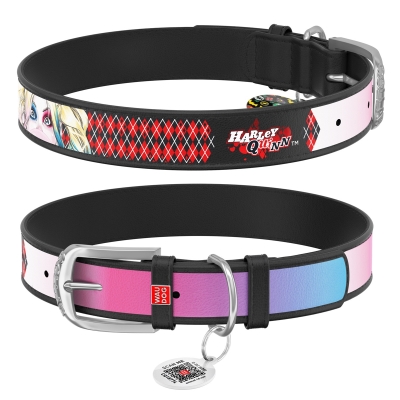 Ошейник Collar WAUDOG Design Харли Квинн, кожаный,  металлическая пряжка, ширина 12 мм, длина 19-25 см, черный