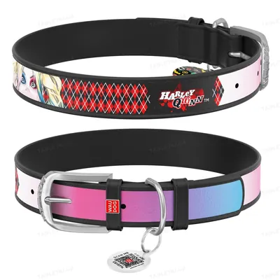 Нашийник Collar WAUDOG Design Харлі Квін, шкіряний, металева пряжка, ширина 12 мм, довжина 19-25 см, чорний