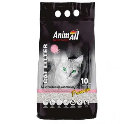 Наповнювач для туалету AnimAll Premium білий бентонітовий з ароматом дитячої присипки, 10 л