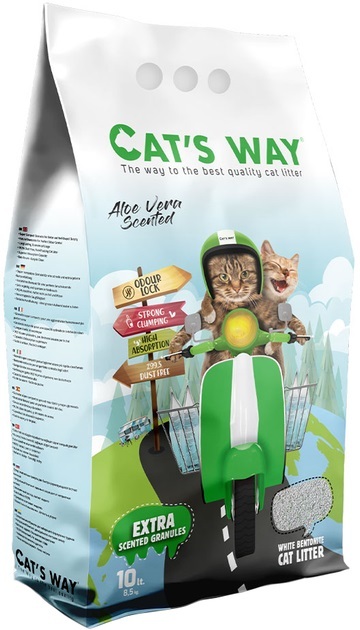 Наполнитель для кошачьего туалета Cat's Way бентонитовый, зеленые гранулы, алоэ вера, 10 л
