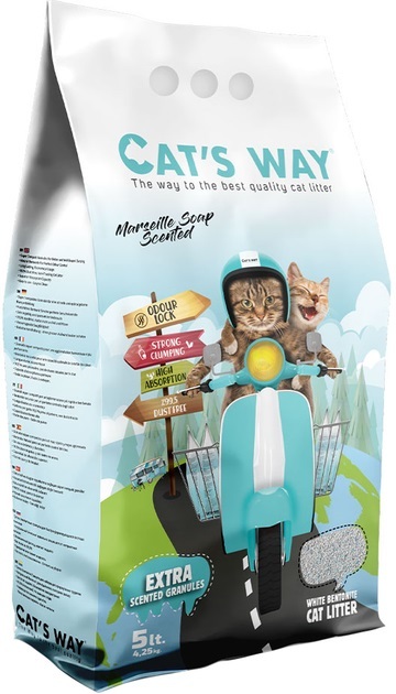Наполнитель для кошачьего туалета Cat's Way бентонитовый, бирюзовые гранулы, марсельское мыло, 5 л