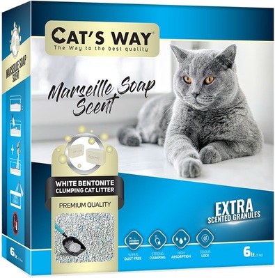 Наполнитель для кошачьего туалета Cat's Way бентонитовый, бирюзовые гранулы, марсельское мыло, 6 л
