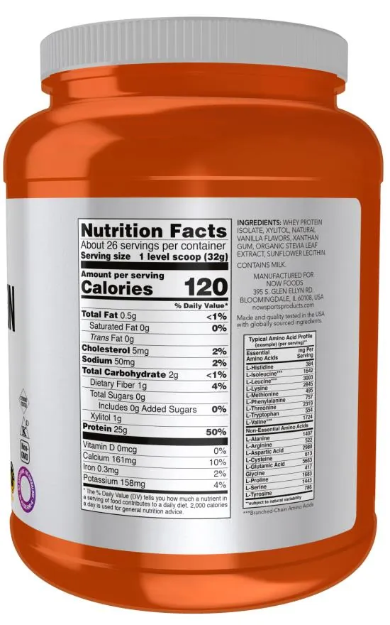 Протеїн сироватковий ізолят Now Sports Whey Protein Isolate ваніль, 816 г