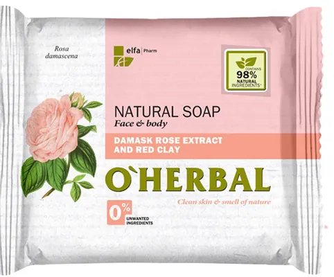 Мило тверде O'Herbal з екстрактом дамаської троянди і червоної глини, 100 г