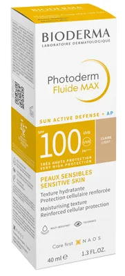 Флюїд сонцезахисний Bioderma Photoderm SPF100 для обличчя тонуючий світлий, 40 мл