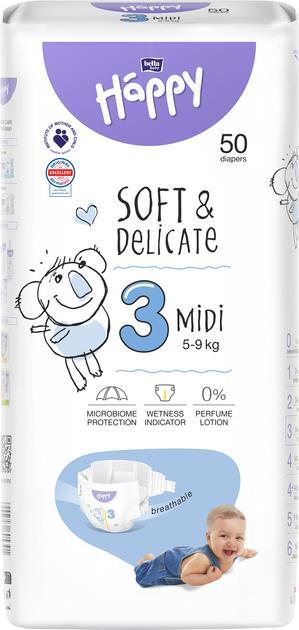 Подгузники Bella Baby Happy Soft&Delicate Midi, размер 3, 5-9 кг, 50 шт