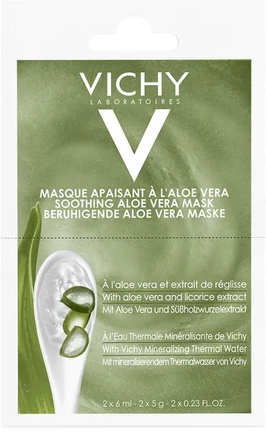 Маска Vichy Mineral Mask заспокійлива з алое для шкіри обличчя схильної до сухості та стягнутості, 2 шт х 6 мл