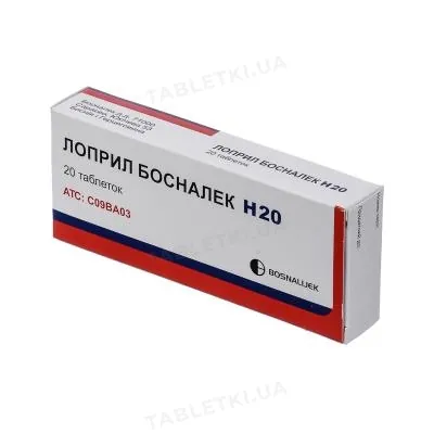 Лоприл Босналек Н 20 таблетки №20 (10х2)