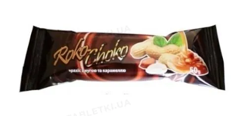 Батончик-мюслі Roko-Choko арахіс, нуга та карамель у кондитерській глазурі, 50 г