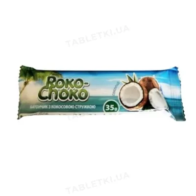 Батончик Roko-Choko з кокосовою стружкою в кондитерській глазурі, 35 г