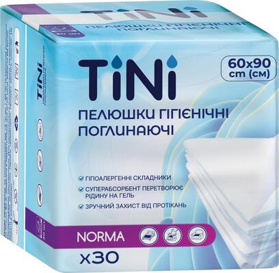 Пелюшки TіNі Norma одноразові гігієнічні поглинаючі 60 х 90 см, 30 шт