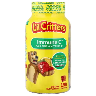 Вітамін С імунна підтримка L'il Critters Immune C з цинком та вітаміном D, 190 жувальних цукерок