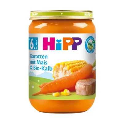 Пюре м’ясо-овочеве HiPP Organic Морква з кукурудзою та органічною телятиною з 6 місяців, 190 г