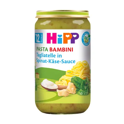 Пюре HiPP Organic Паста бамбіні тальятеле в шпинатно-сирному соусі з 12 місяців, 250 г