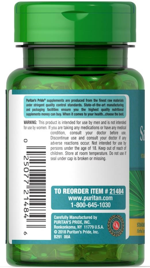 Со Пальметто Puritan's Pride Saw Palmetto Extract 320 мг, 60 капсул