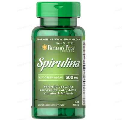 Спіруліна Puritan's Pride Spirulina 500 мг, 100 таблеток