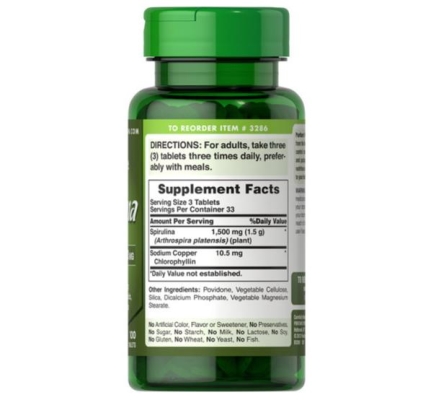 Спирулина Puritan's Pride Spirulina 500 мг, 100 таблеток