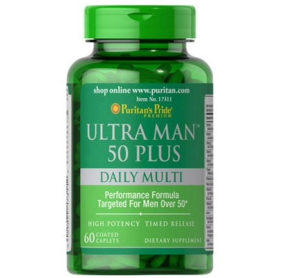 Витамины для мужчин Ультра Мен 50+ Puritan's Pride Ultra Man 50 Plus, 60 каплет