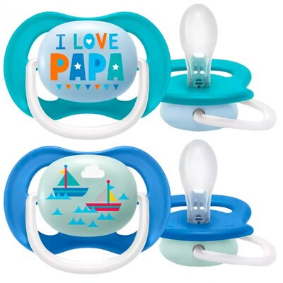 Пустышка силиконовая Philips Avent Ultra Air I love SCF080/03 ортодонтическая, 6-18 месяцев, для мальчиков, 2 шт