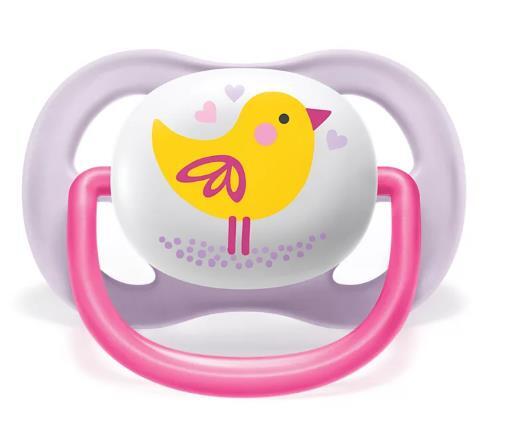 Пустышка силиконовая Philips Avent Ultra Air Animal SCF080/06 ортодонтическая, для девочек, 0-6 месяцев, 2 шт