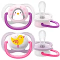 Пустушка силіконова Philips Avent Ultra Air Animal SCF080/06 ортодонтична, для дівчаток, 0-6 місяців, 2 шт