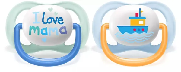 Пустушка силіконова Philips Avent Ultra Air I love SCF080/01 ортодонтична, 0-6 місяців, для хлопчиків, 2 шт