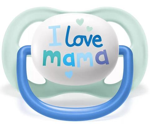Пустышка силиконовая Philips Avent Ultra Air I love SCF080/01 ортодонтическая, 0-6 месяцев, для мальчиков, 2 шт