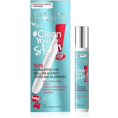 Гель для лица Eveline Clean Your Skin SOS роликовый суперэффективный против прыщей и угрей, 15 мл