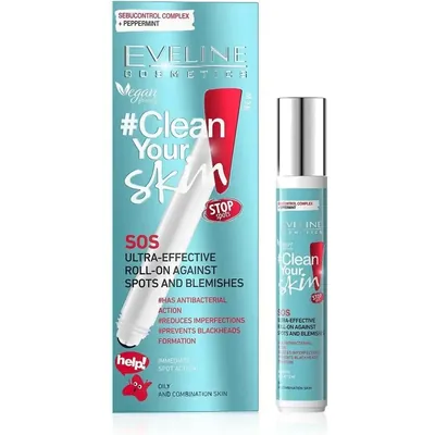 Гель для обличчя Eveline Clean Your Skin SOS роликовий суперефективний проти прищів та вугрів, 15 мл