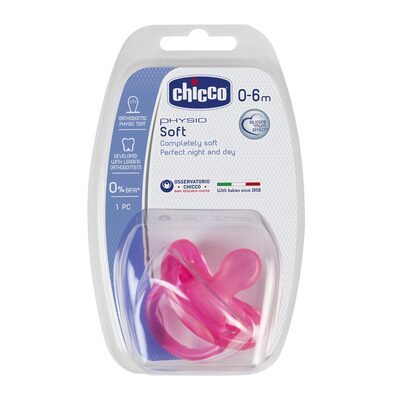 Пустышка силиконовая Chicco Physio Soft (02711.11), от 0 до 6 месяцев, розовая, 1 шт