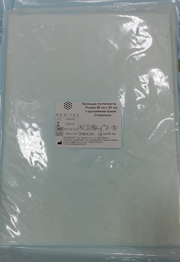 Пелюшка Meditec поглинаюча стерильна, з адгезивним краєм 90 x 60 см, 1 шт