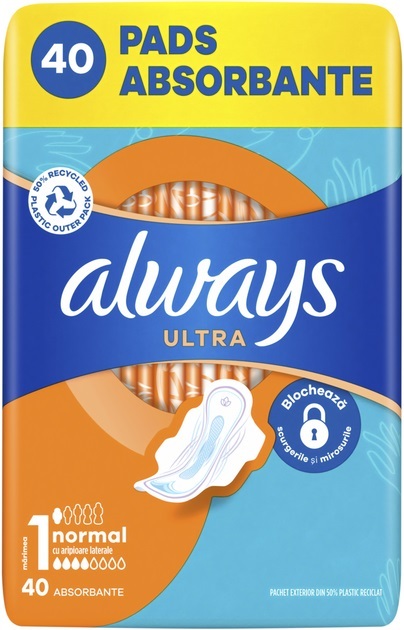 Прокладки гигиенические Always Ultra Normal, 4 капли, 1 размер, 40 шт