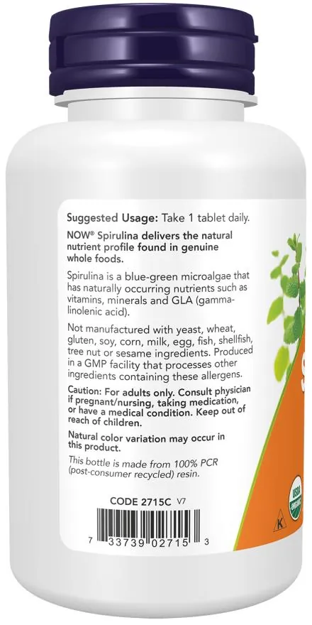 Спіруліна NOW Spirulina Organic Double Strength 1000 мг таблетки №120