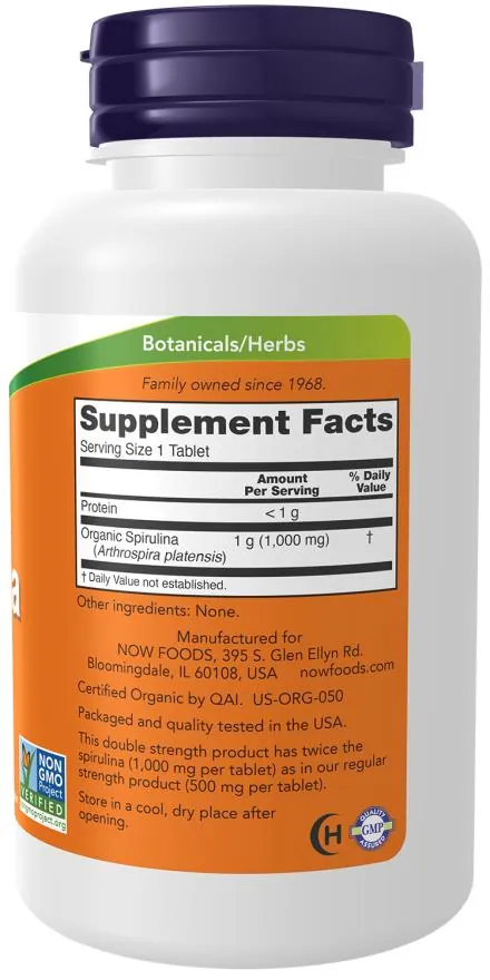 Спіруліна NOW Spirulina Organic Double Strength 1000 мг таблетки №120