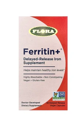 Ферритин плюс Flora Ferritin+ із відстроченим вивільненням та ефективним засвоєнням вег.капсули №30