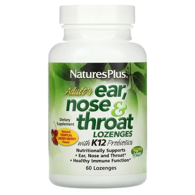 Комплекс Вухо, Горло, Ніс з пробіотиком К12 Nature's Plus тропічні ягоди та вишня, 60 таблеток