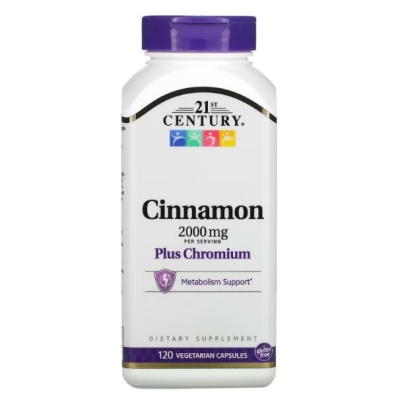 Корица + Хром 21st Century Cinnamon Plus Chromium 2000 мг, 120 растительных капсул